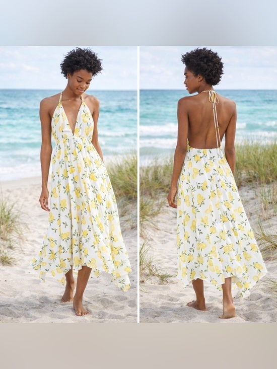 kate spade Dresses & Skirts - Kate Spade Lemon Print Halter Maxi Dress - Yellow & White